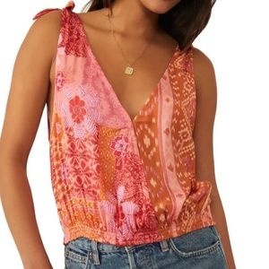 Free People Sleeveless Vneck Tied to You Print Surplice Tank Size M